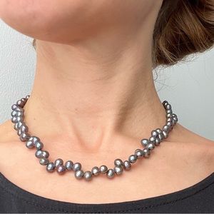 Iridescent Grey pearl necklace collar necklace